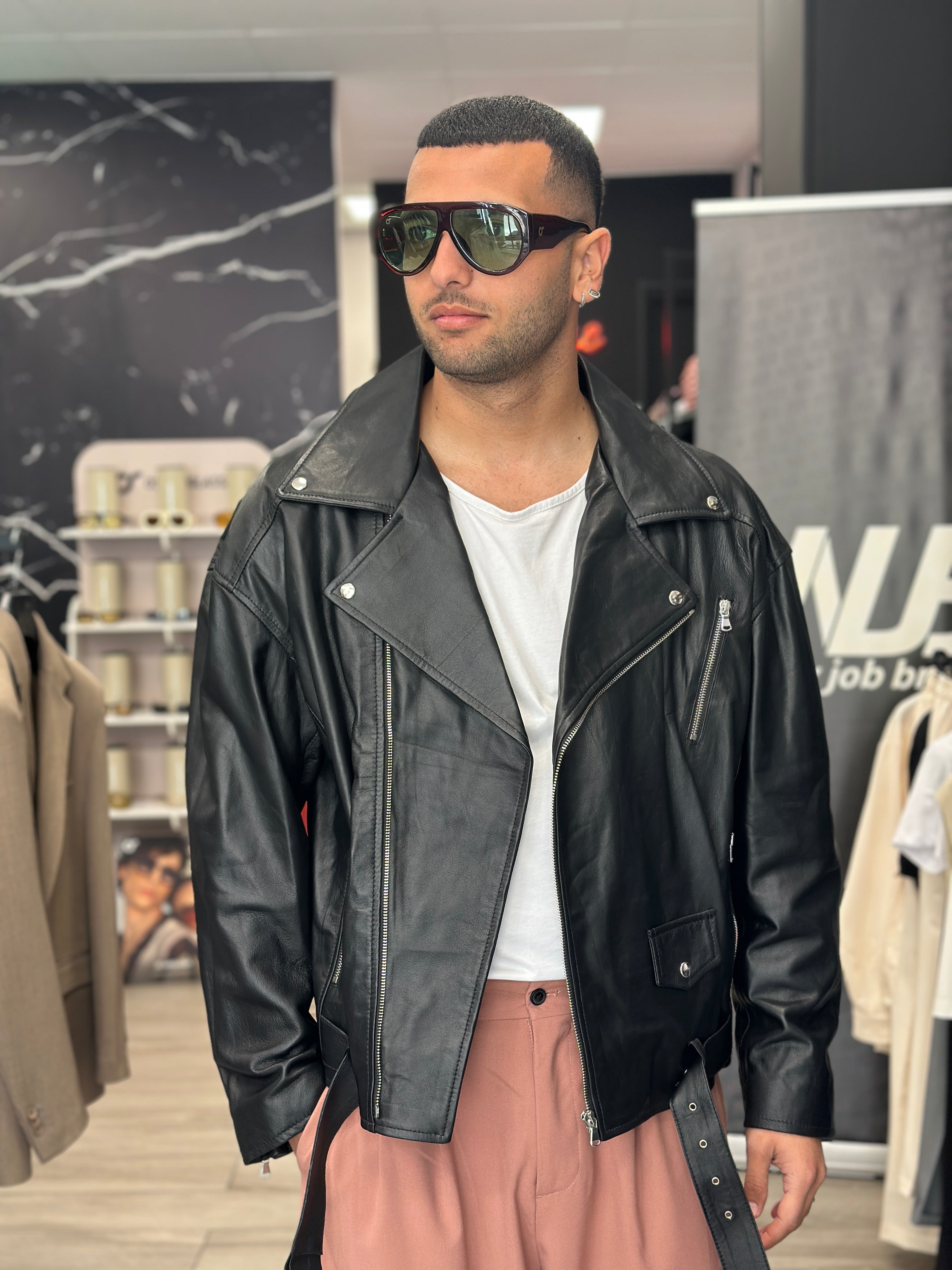 Chiodo cropped in pelle