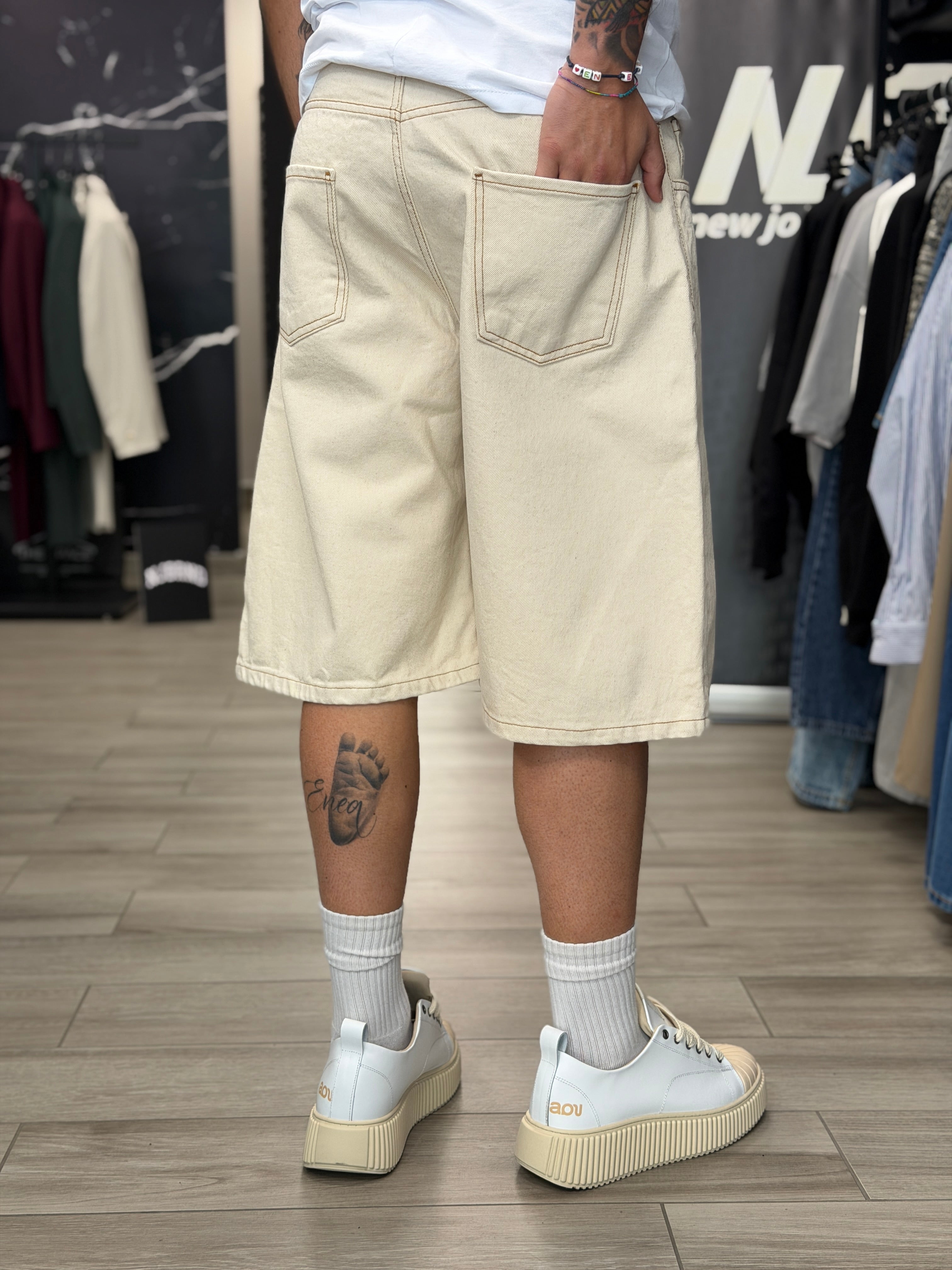 Bermuda denim baggy ecrù NJB