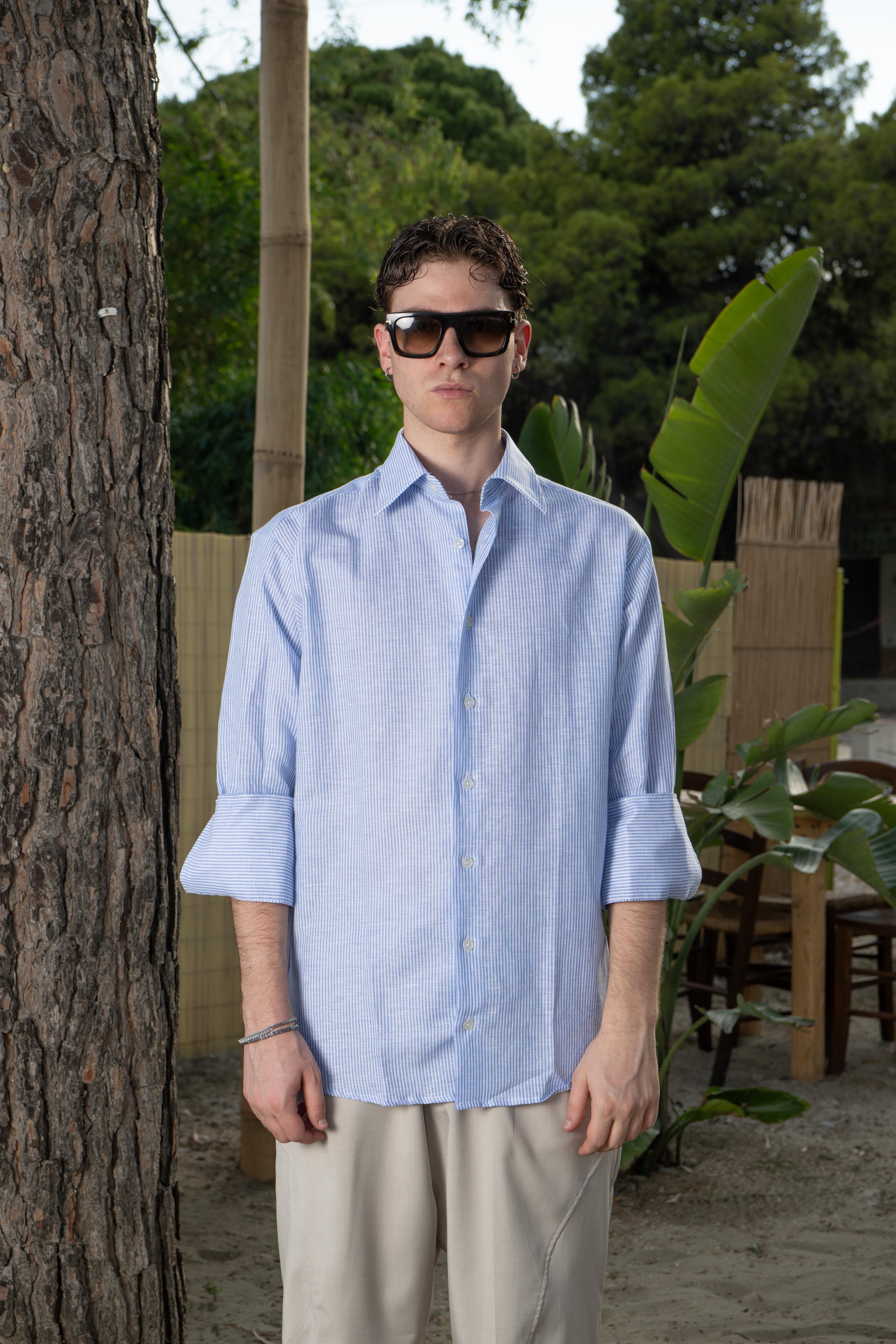 Camicia puro lino manica 3/4