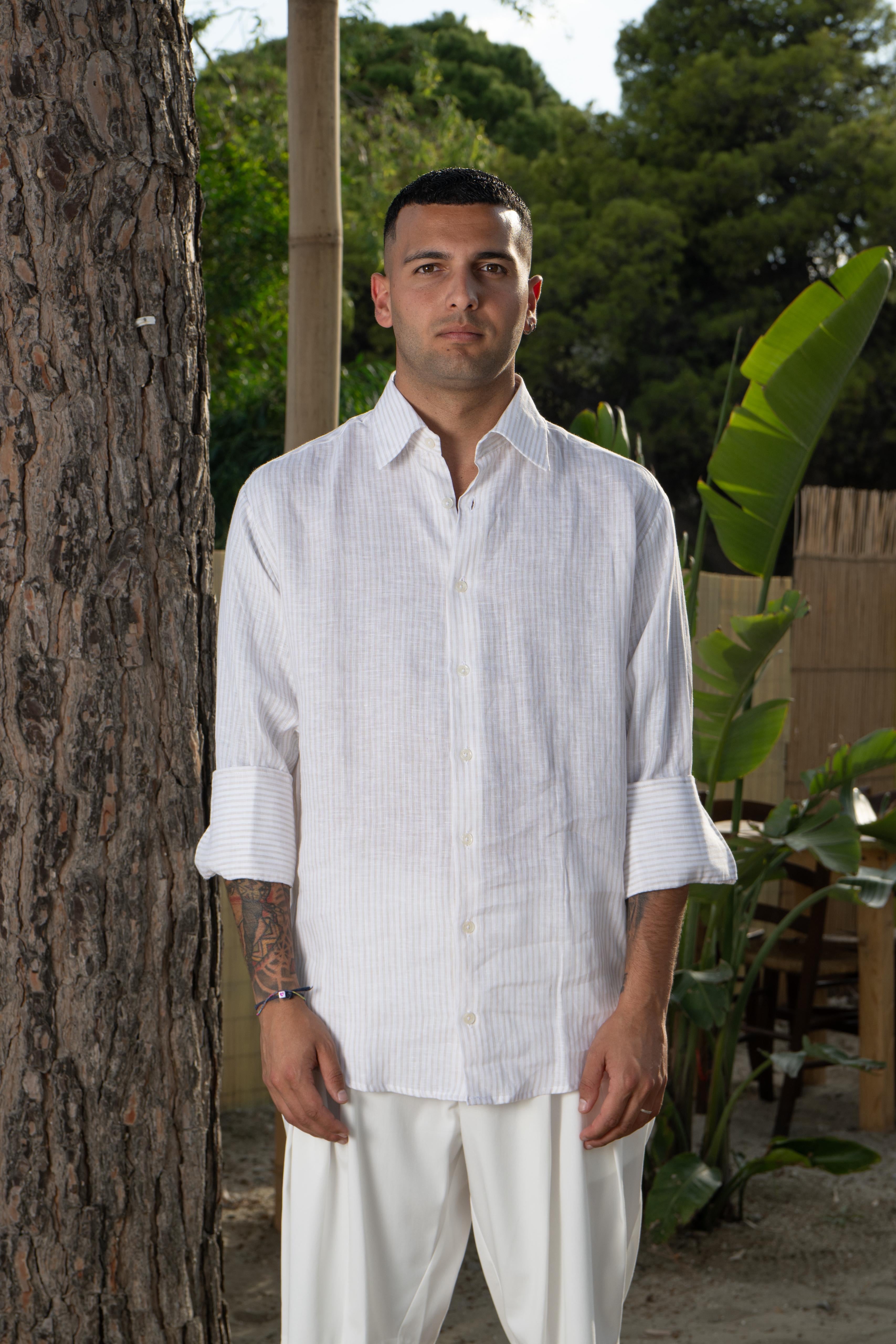 Camicia puro lino manica 3/4
