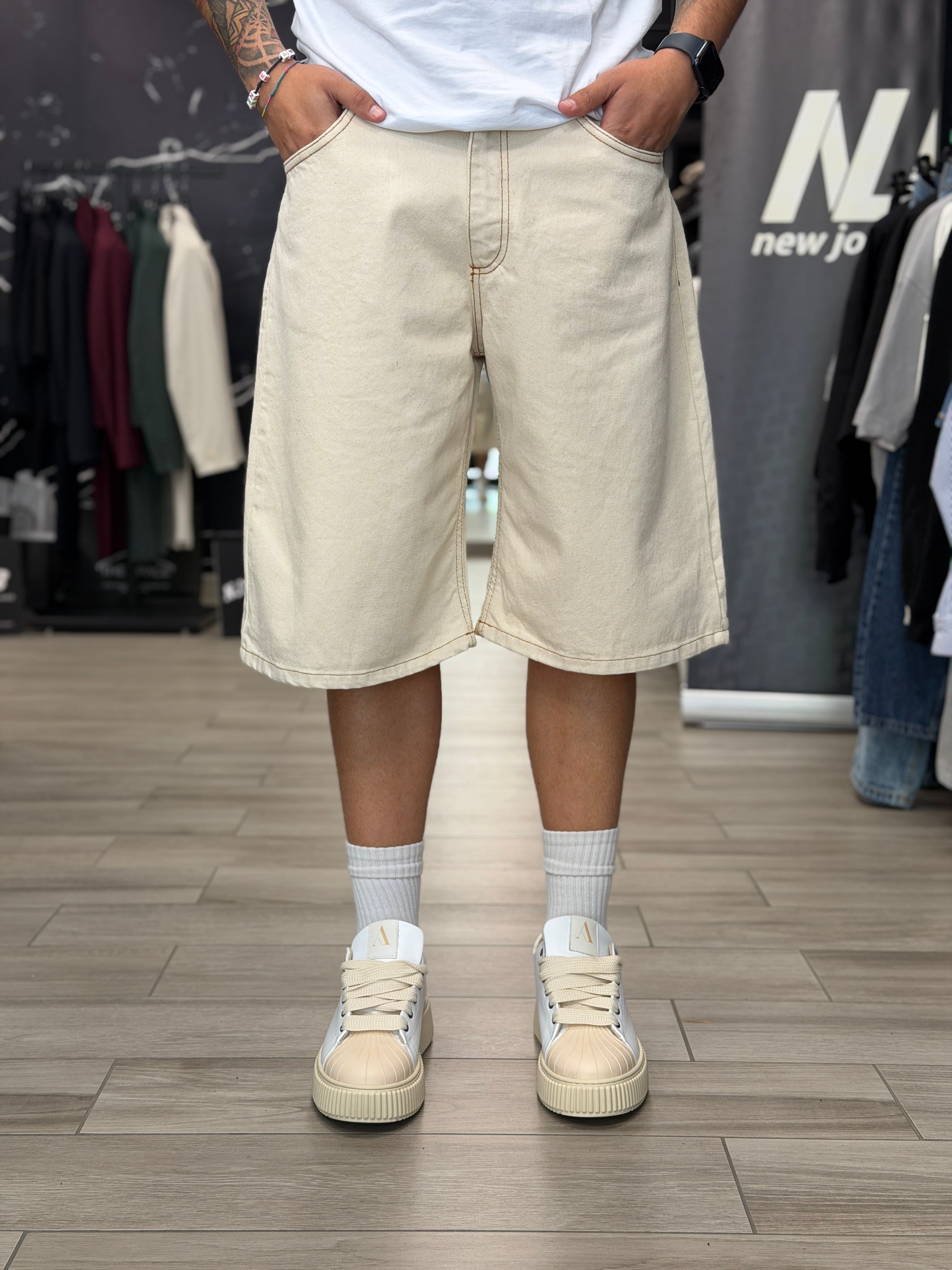 Bermuda denim baggy ecrù NJB